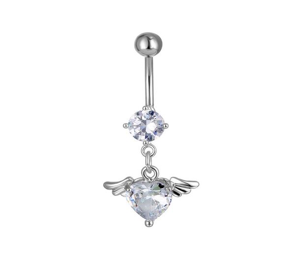 

d0617 heart zircon belly navel ring clear 8mm shape 14 ga 10mm length4871358, Silver