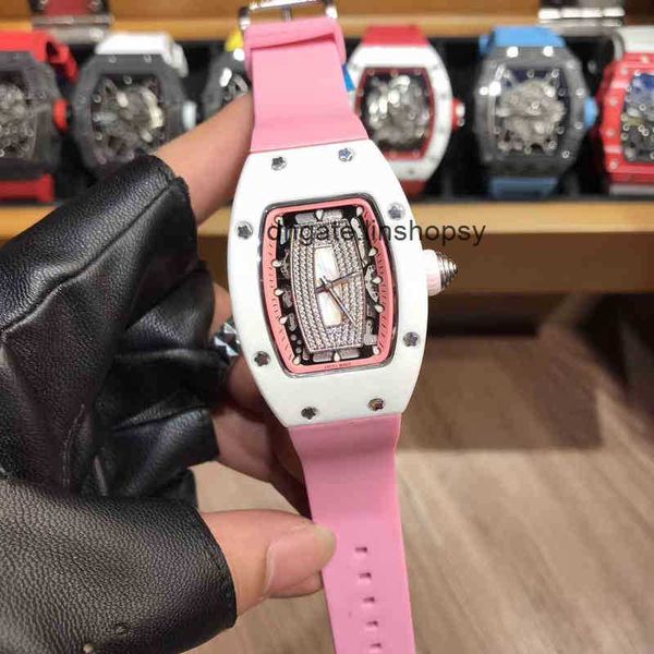 

awatches wristwatch lluxury richa milles designer women's leisure red lips ceramic tide automatic mechanical watch diamond goddess pers, Slivery;golden