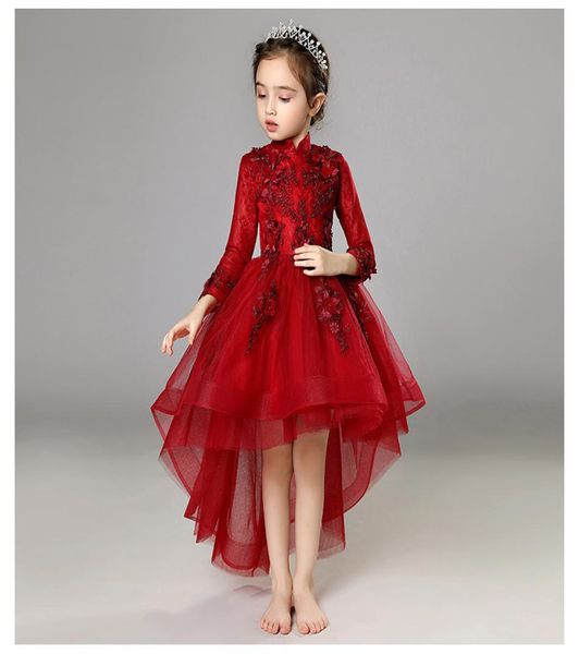

sweet wine high neck tulle applique girls039 pageant dresses flower girl dresses holidays dresses birthday skirt custom size 27860942, White;red