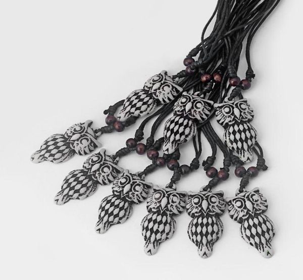 

drop 12pcs yak bone resin necklace whole with carving owl pendant1941725, Silver