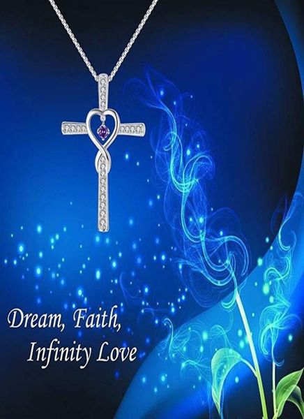 

925 sterling silver infinity love god we trust christian cross birthstone diamond rhinestone pendant necklace birthday gifts j9798659