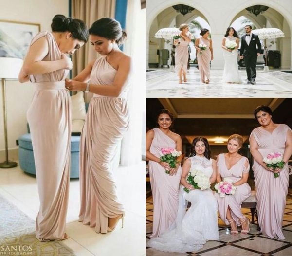 

2017 sheath blush bridesmaid dresses long one shoulder chiffon pleat bridemaids dress floor length maid of honor gowns6282368, White;pink