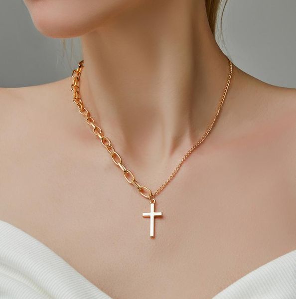

fashion asymmetric cross necklace for women safety pin gold silver color thick lock choker chain necklaces party jewelry7269765