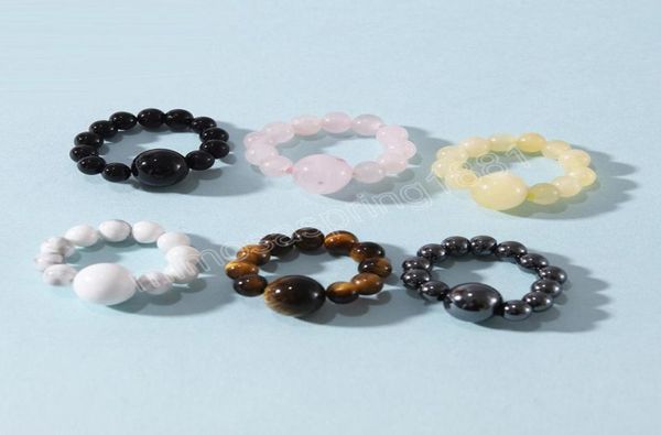 

natural stone beads rings elastic rope strand tiger eye rose quartz crytal nail ring for women fashion jewelry9673483, Silver