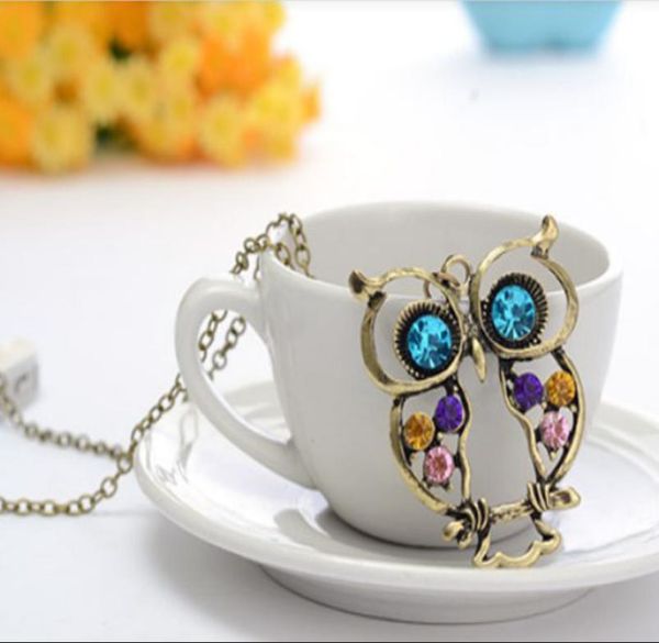 

fashion lady crystal owl pendant necklace vintage long chain necklace women animal costume jewelry necklaces gift ps08395541933, Silver