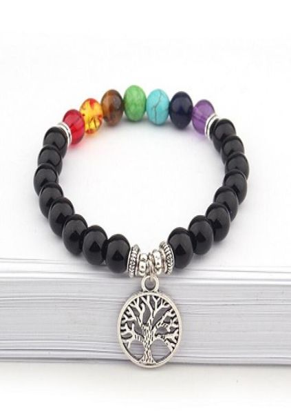 

2019 new design seven color chakra energy bracelets natural black lava stone bracelets 8mm colorful beads bracelets with tr7186050