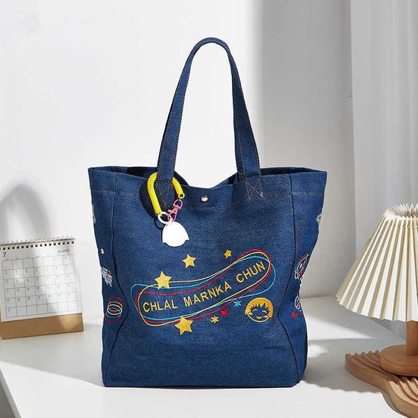 

autumn new women's bag cherry meatball cartoon pattern tote bag denim canvas underarm bag student shoulder bag