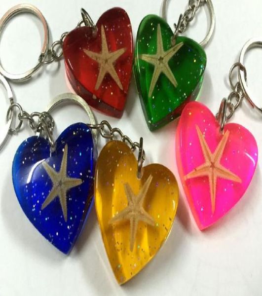 

10 pcs real starfish insect jewelry cool mixed colorful keychain2854369, Slivery;golden