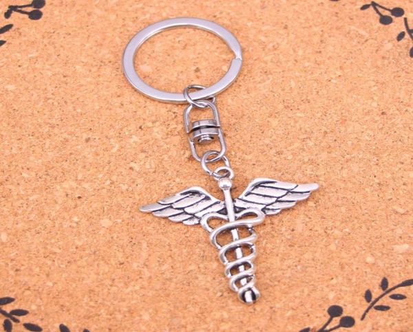 

fashion keychain 4040mm caduceus medical symbol md pendants diy jewelry car key chain ring holder souvenir for gift8497132, Slivery;golden