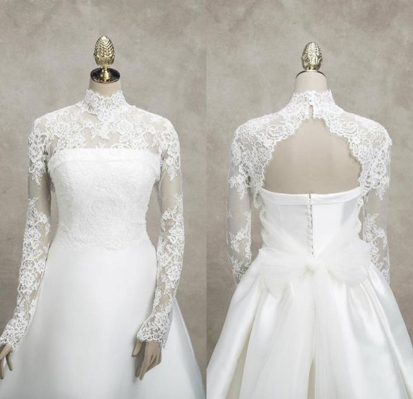 

bridal lace jacket high collar long sleeves appliques wrap sheath bridal bolero for wedding dresses custom made jacke7449887, White