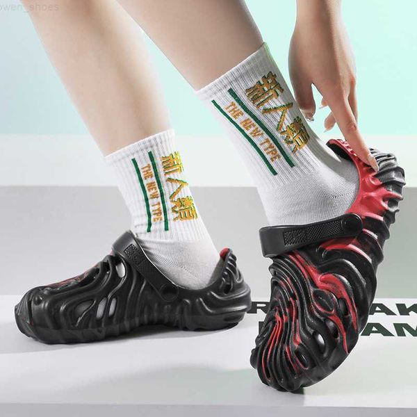 

fingerprint sandals trendy casual couple style slip resistant beach thick soles lightweight hole shoes cors ha691-3, Black