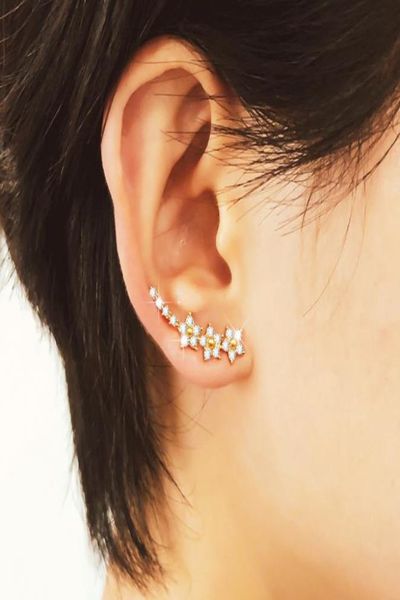 

925 silver crystal star stud earrings charming flower earrings for women wedding ear jewelry5707407, White