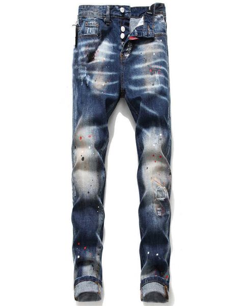 

2022 fashionable designer dsq mens skinny feet jeans ripped fashion d2 blue streetwear beggar jean paint splattered r6311169