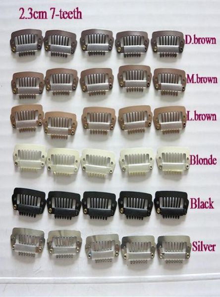 

100pcs hair extension snap weaving wig toupee clip black brown blonde color 23 mm 6 teeth3903935