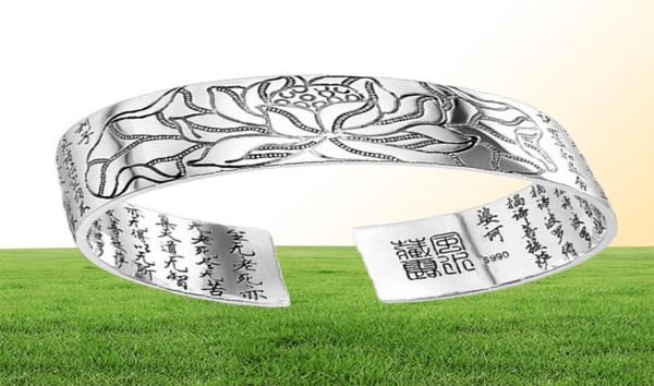 

vintage silver cuff mantra bracelet men heart sutra bangle lotus flower braclet tibetan buddhism ethnic jewelry3170584, Black