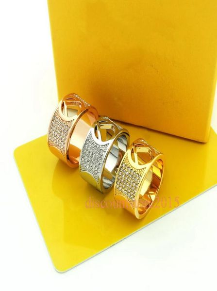 

europe america fashion style ring men lady women brass 18k gold engraved letter f full diamond wide rings size us6us95686112, Slivery;golden