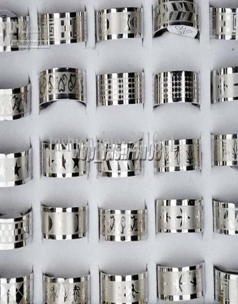 

50pcslot silver stainless steel fashion mix style women mens rings whole jewelry r158 16888410