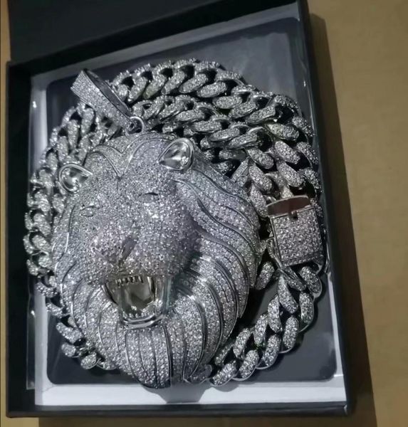 

iced out pendant cuban link chain big pendants mens jewelry hip hop luxury designer necklace bling diamond lion animal rapper dj a3882587, Silver