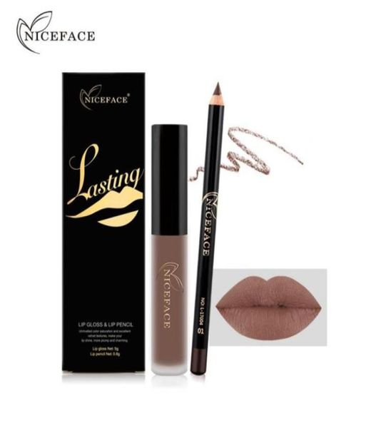 

niceface lipstick sets long lasting matte liquid lip stick velvet lips pencil makeup kit waterproof batom nude lip gloss6561450