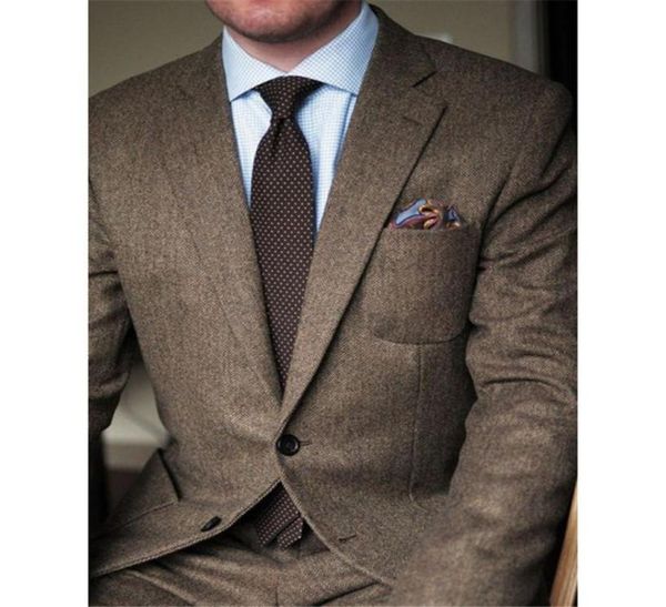 

2018 new custom made brown tweed suits men formal skinny wedding tuxedo gentlemen modern blazer 2 piece men wedding groom suits1976876, Black;gray