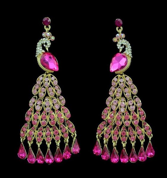 

2 colors european fashion drop earring full rhinestone vivid peacock luxury statement large long earrings for women jewelry7831876, Silver
