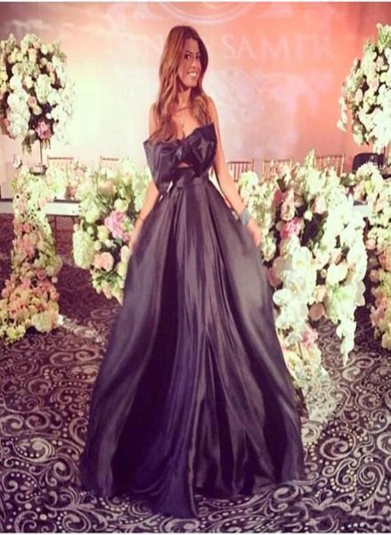 

fashion formal evening celebrity dresses 2018 a line black taffeta strapless big bow party dress arabic prom gowns floor 6249621, Black;red