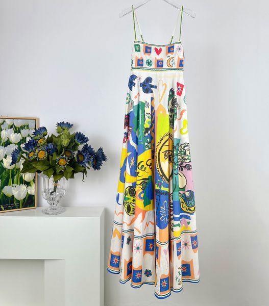 

australian designer dress graffiti print women designer clothing graffiti print temperament strap holiday dress medium length dress linen dr, Black;gray