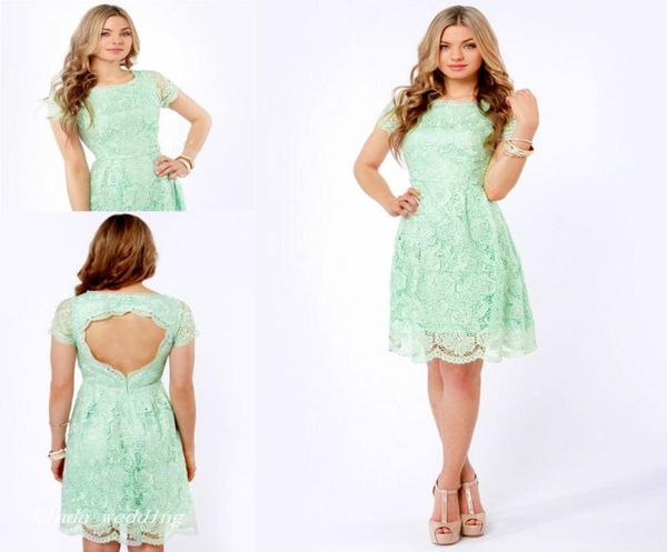

mint green lace cocktail dress backless knee length short party prom and homecoming dress bridesmaid dress1672128, Black