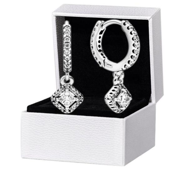 

square sparkle hoop earrings original box set for 925 sterling silver cz diamond pendant earring womens wedding designer jewelry2591649, Golden;silver