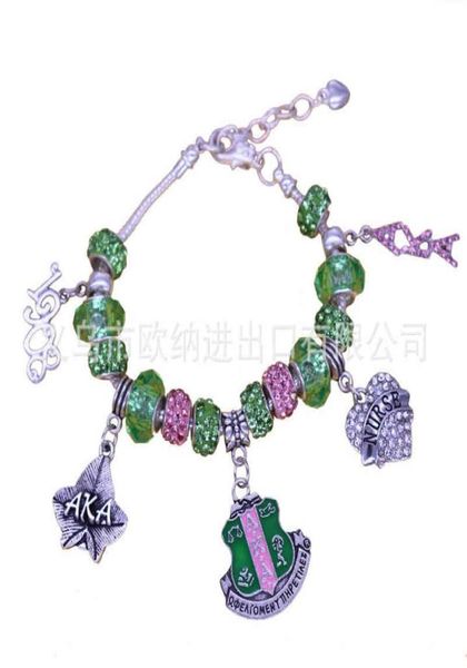 

aka pink green gold charms bracelet alpha kap alpha sorority gold jewelry beads bracelet bangle5556339, Golden;silver