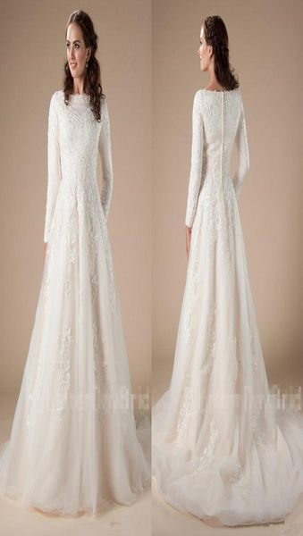 

modest garden wedding dresses with long sleeves aline beaded lace applique temple lds bridal gown couture2430098, White