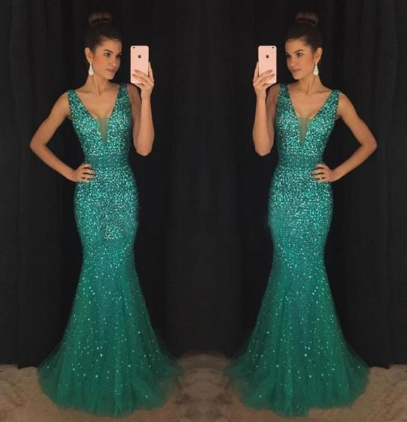 

2017 graceful green prom evening dresses mermaid deep vneck major beaded long celebrity formal gowns dress for party wear custom 1928020, Black