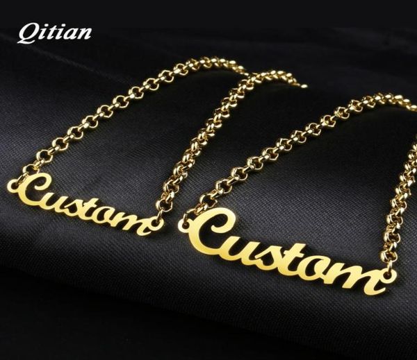

link chain personalized name bracelet gold color customized nameplate bracelets for couple stainless steel jewelry max 8 letters3907789, Black