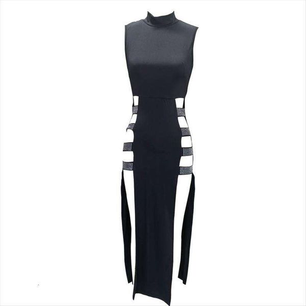 

womens slit stitching sleeveless dress, Black;gray
