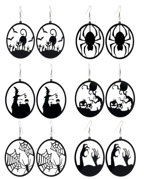 

halloween dangle earrings creative new horror spider pumpkin witch black cat round acrylic earring 6 styles7144481, Silver