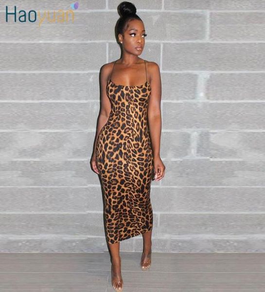 

haoyuan cheetah leopard print midi dress women clothes plus size vestido elegant spaghetti strap bodycon night club dresses6356823, Black;gray