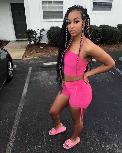 

fashion trend solid tank lace up pants two piece set, White