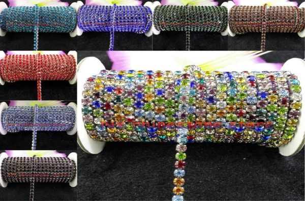 

10yardsroll ss16 38mm mix color rhinestones crystal glass rhinestone chain compact silver chain for phonecupsmouseapplique1052078, Black