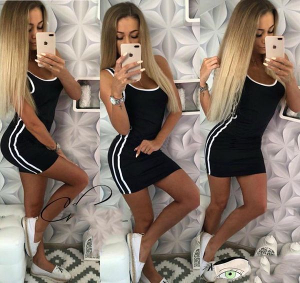 

summer package hip dress women solid knitted dress casual oneck sleeveless bodycon dress women plus size vestidos lyq1733327519, Black;gray