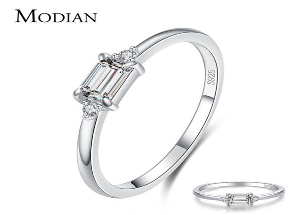 

modian minimalism 100 real 925 sterling silver sparkling emerald cut zirconia finger rings for women wedding engagement jewelry1276607, Golden;silver