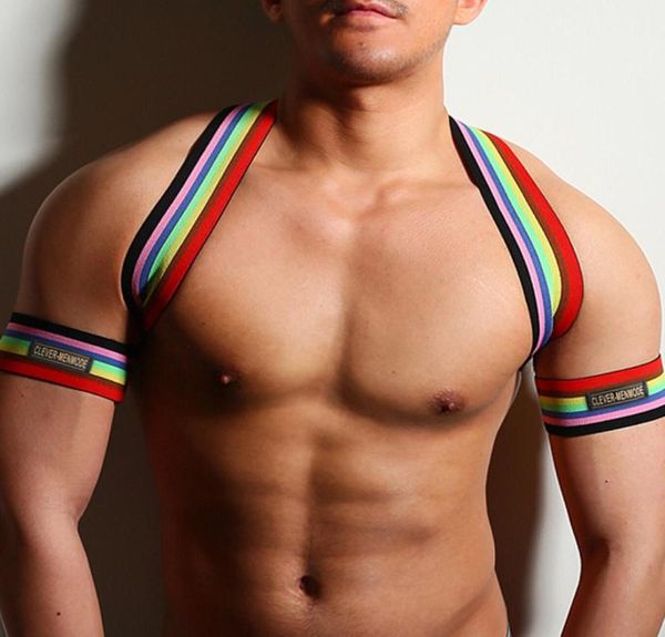 

body chest harness men elastic shoulder strap lingerie harness hombre stage halter bondage costume clubwear clothes rainbow5658821, Black;brown