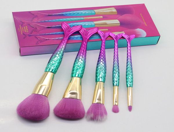 

12pcs makeup brushes sets cosmetics brush 5 pcs kits bright colors mermaid make up brush tools powder contour brushes dhl 7773346