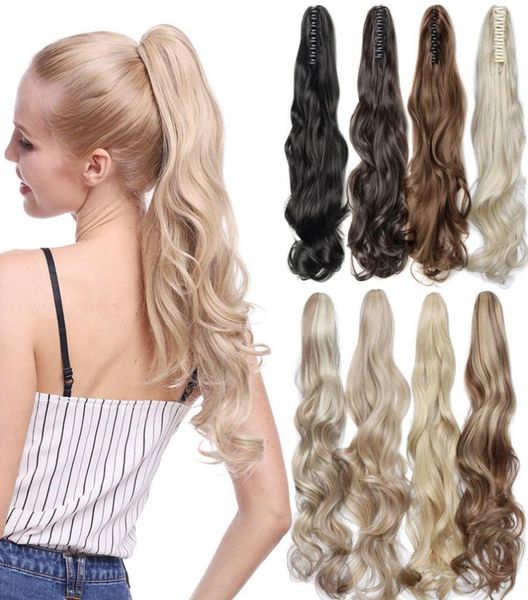 

18inch24inch synthetic claw on ponytail hair extension fake ponytail hairpiece for women black brown blonde tail hair extension9559113