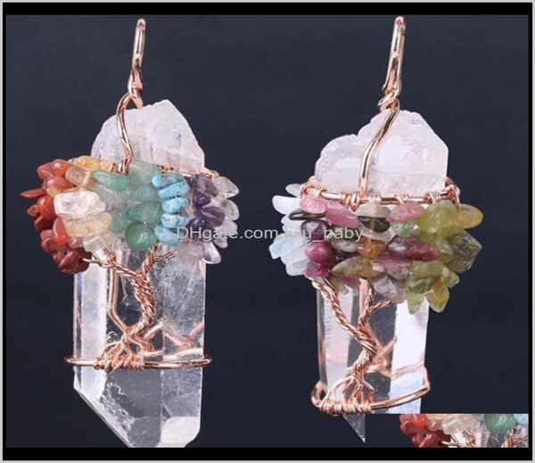 

big gemstone women natural white crystal quartz 7 chakra tree of life rose gold handmade wire wrapped necklace charms t3knl neckla1942679, Silver