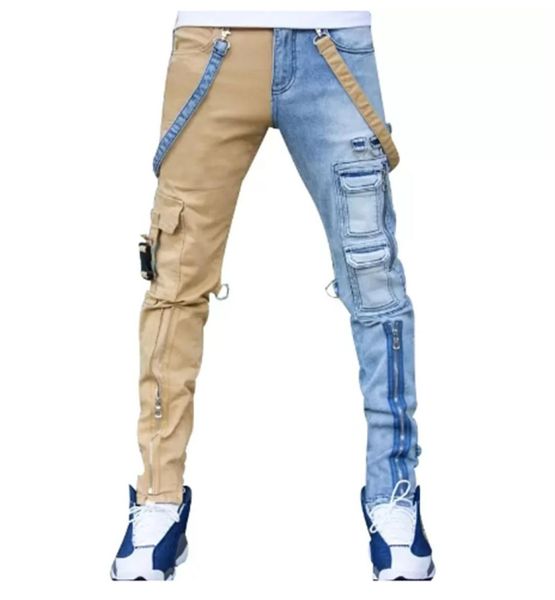 

men039s jeans high street straight overalls mens oversized hiphop yellow blue denim trousers fashion male casual jean6333472