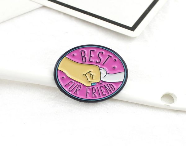 

pink round punk brooch big hand holding small hand parentchild fur friend enamel pin denim lapel badge child sister gifts1052026, Gray
