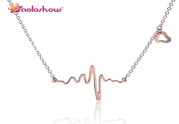 

rose gold plated steel heartbeat ekg necklace for women statement stainless steel pendant ecg bar heart necklace nl245613538753, Silver