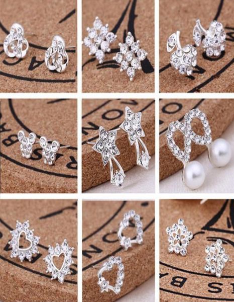 

sell 45 styles creative ear studs fashion snowflake beer crystal rhinestone pearl ear studs new pearl earrings a1741789816, Golden;silver