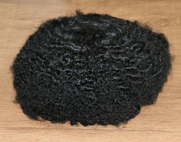 

1b skin afro curly toupee 10mm man weave hair black mens kinky curl male toupees human hair wigs full machine made3922024