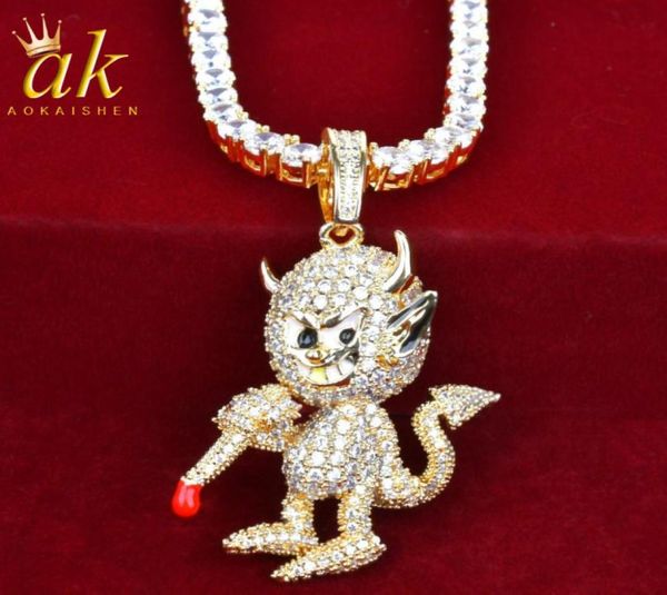 

icedout demon monkey pendant necklace gold color bling cubic zircon material copper women men charms hip hop rock jewelry with te1602428, Silver